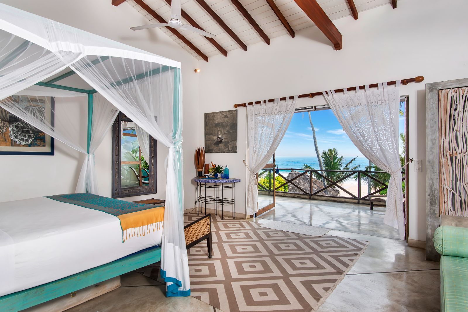 Guest bedroom overlooking the ocean at Sisindu C on the southern coast of Sri Lanka