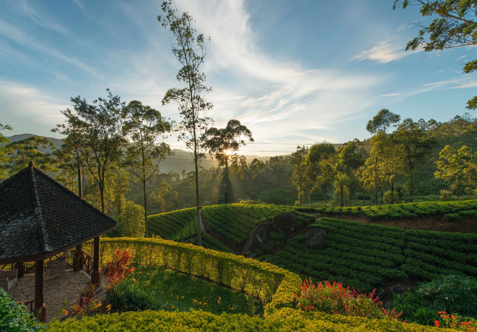 Gardens on the grounds of Ceylon Tea Trails in Sri Lanka's Tea Country