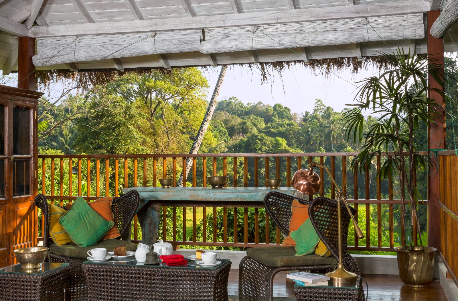 Balcony seating area at The kandy house in Sri Lanka
