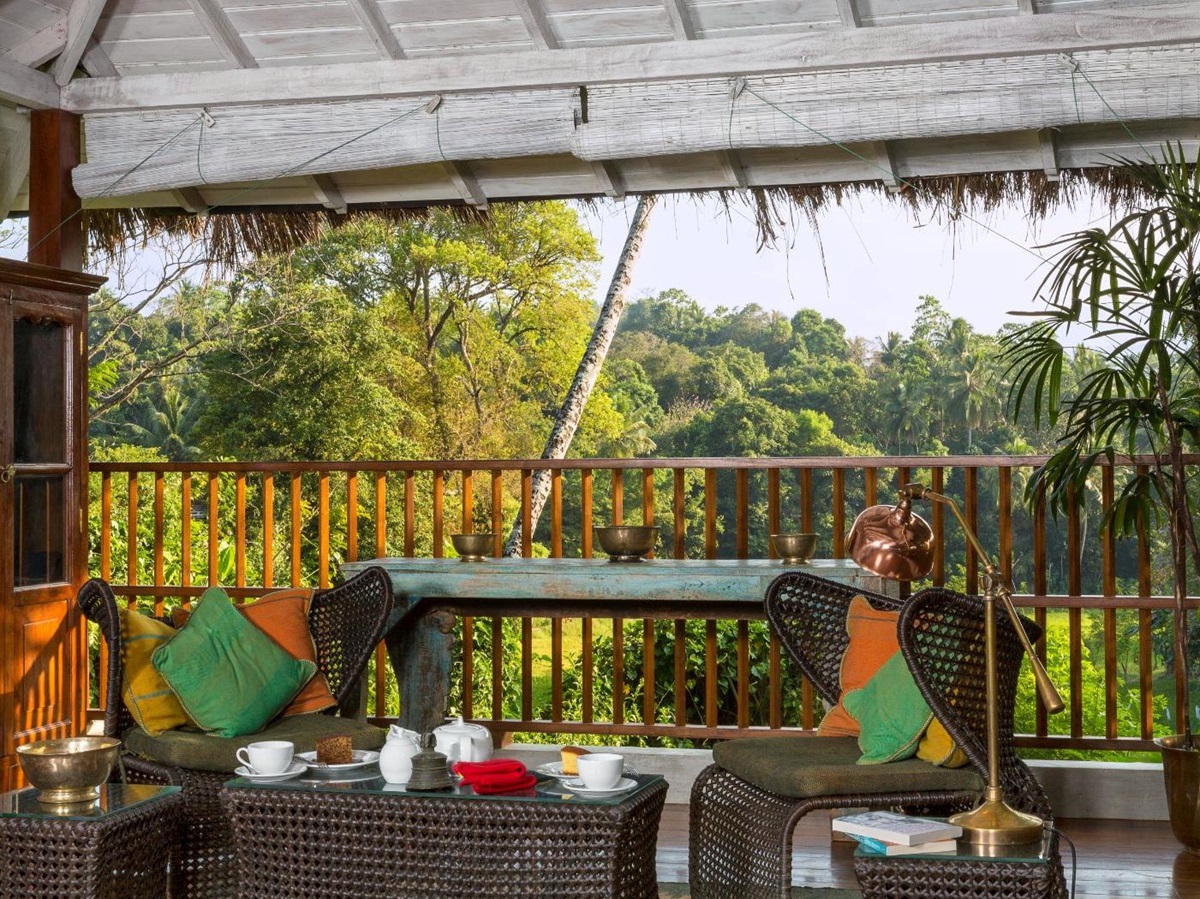 Balcony seating area at The kandy house in Sri Lanka
