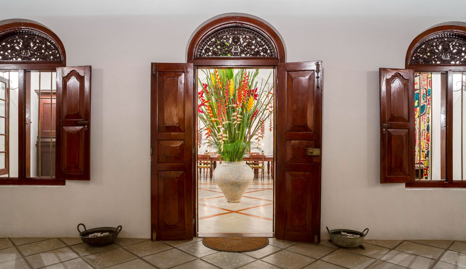 Doorway to courtyard at The kandy house in Sri Lanka