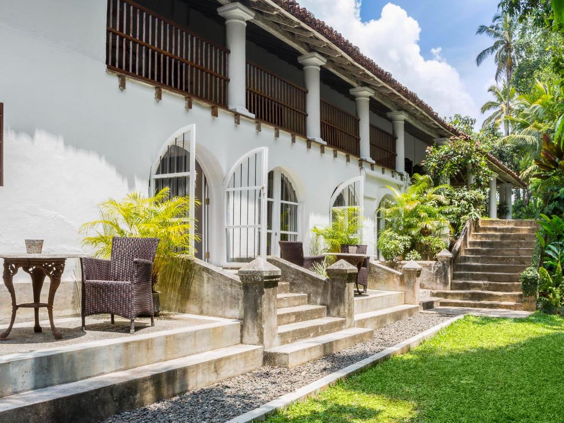 Outside terrace area at The kandy house in Sri Lanka