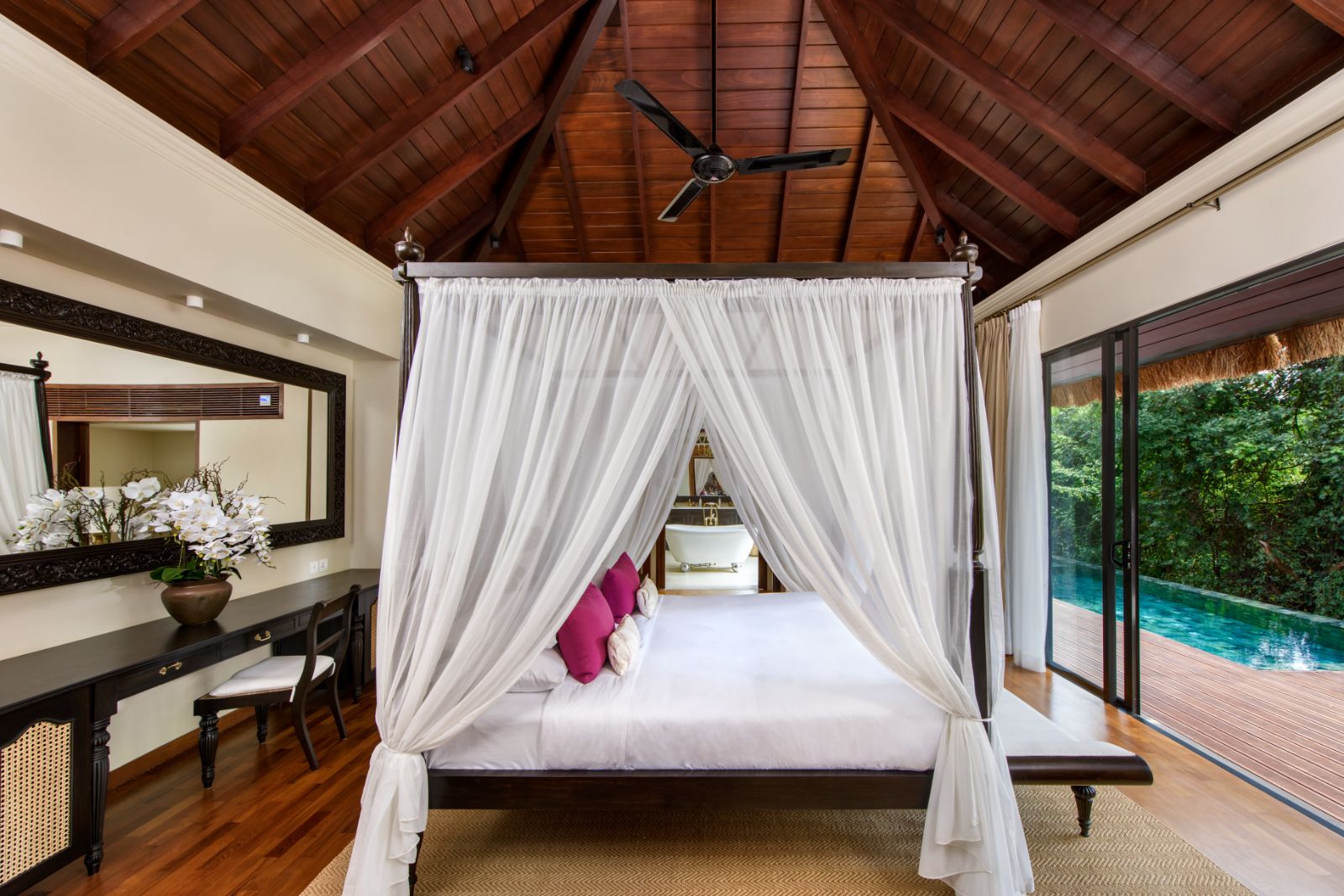 Deluxe villa bedroom at Uga Ulagalla in the Anuradhapura region of Sri Lanka