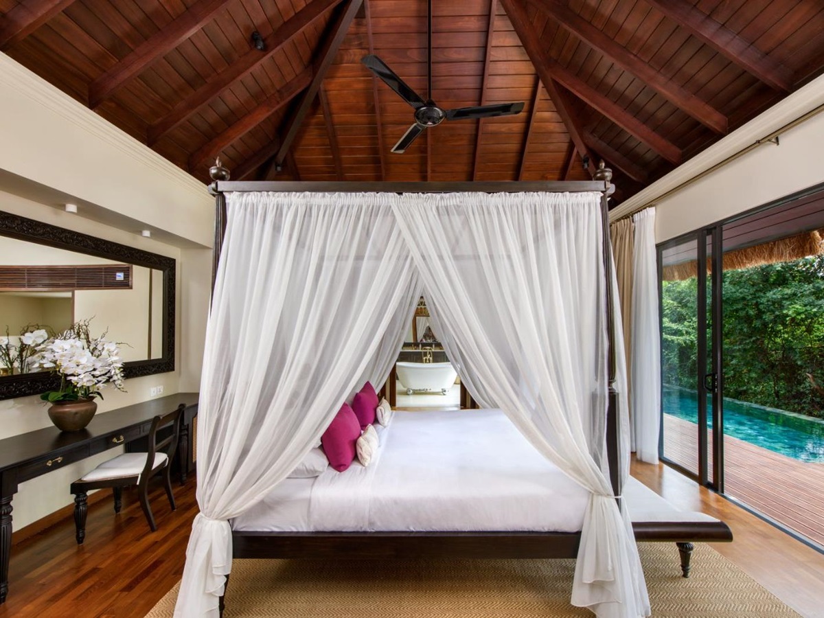 Deluxe villa bedroom at Uga Ulagalla in the Anuradhapura region of Sri Lanka