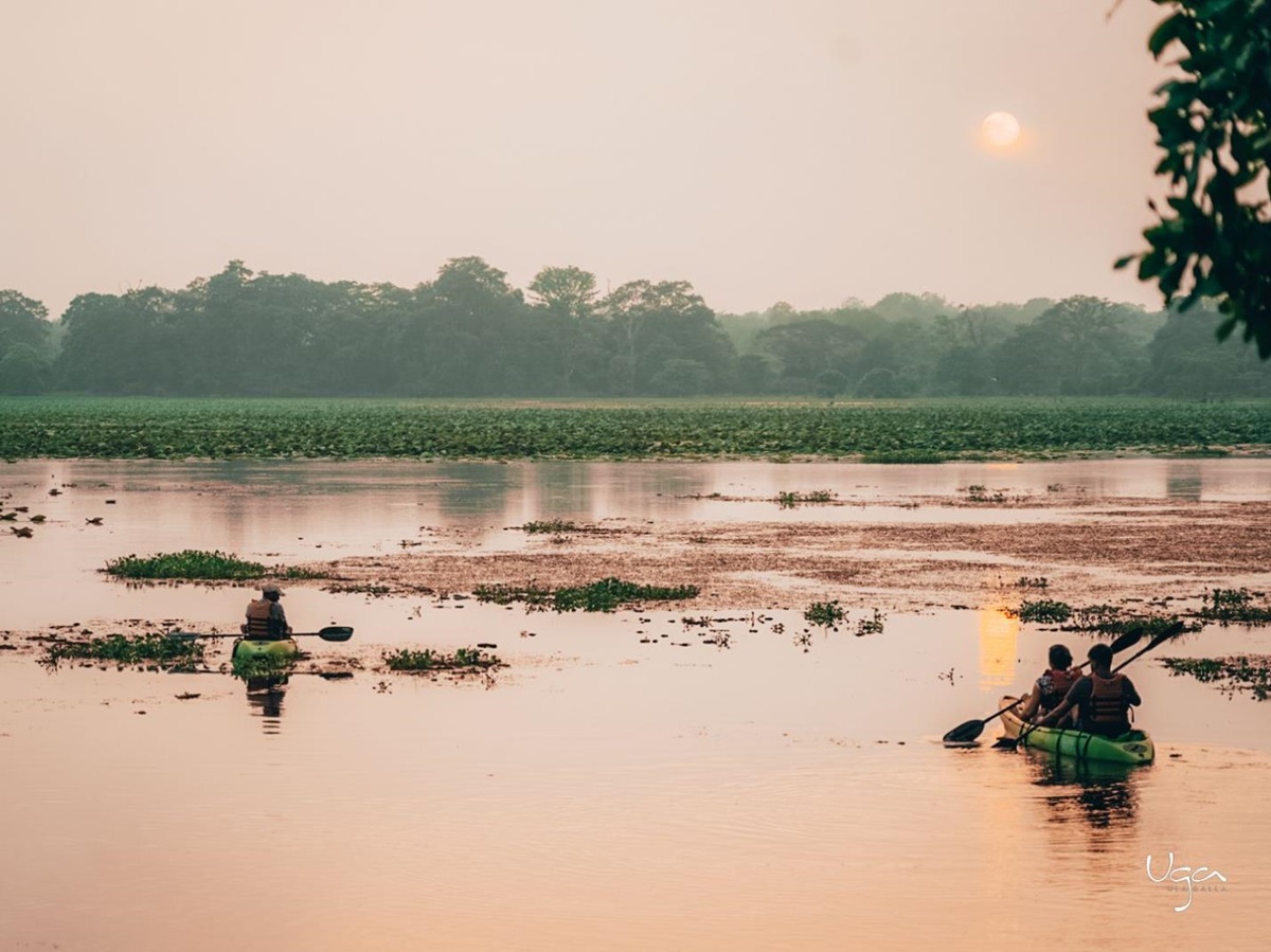 Kayaking near the grounds of Uga Ulagalla in the Anuradhapura region of Sri Lanka