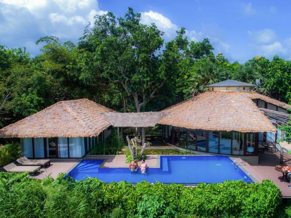 Exterior of Nikawewa villa at Uga Ulagalla in the Anuradhapura region of Sri Lanka
