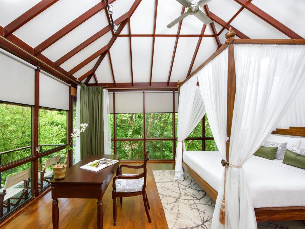 Ulagalla villa bedroom at Uga Ulagalla in the Anuradhapura region of Sri Lanka