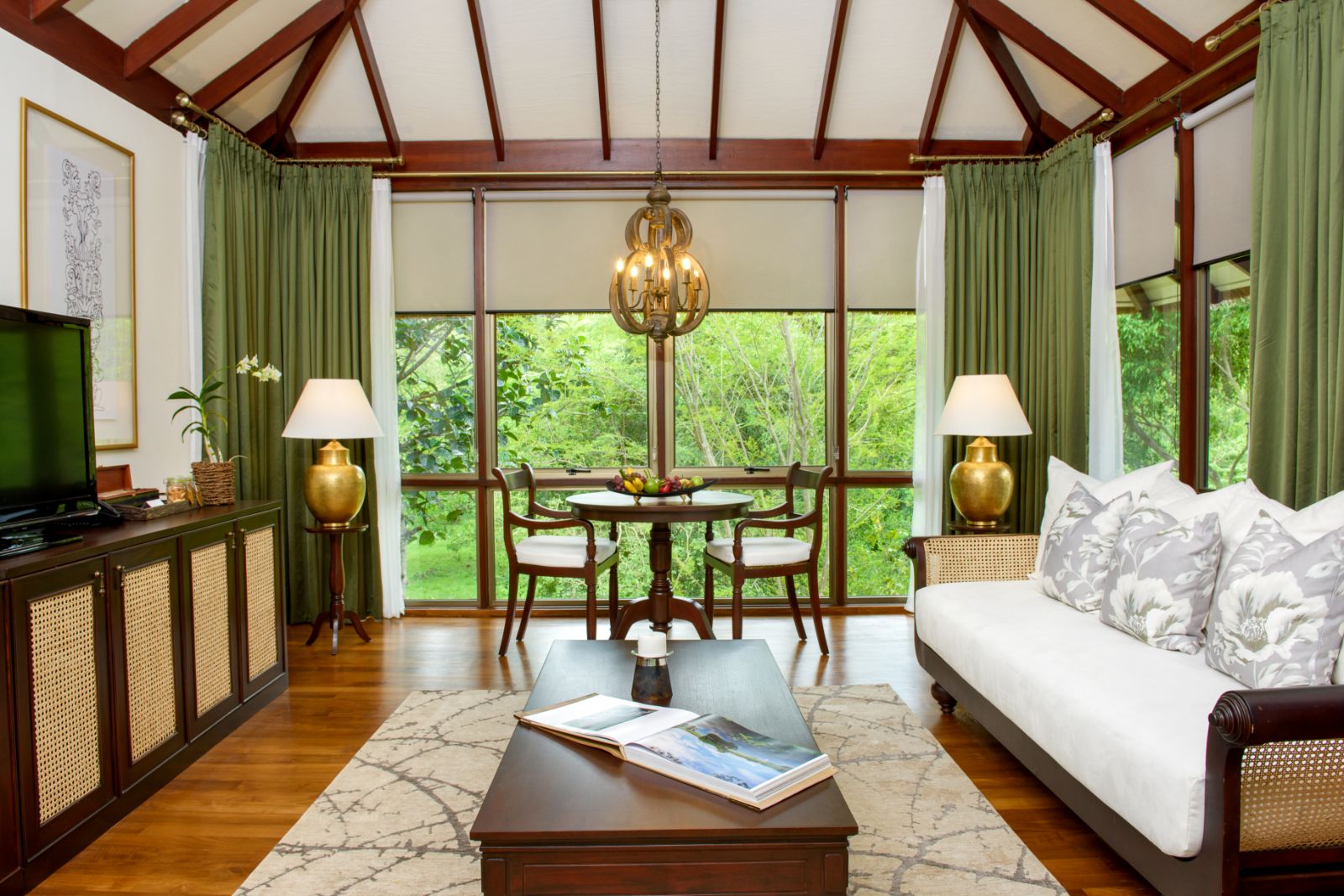 Ulagalla villa lounge at Uga Ulagalla in the Anuradhapura region of Sri Lanka