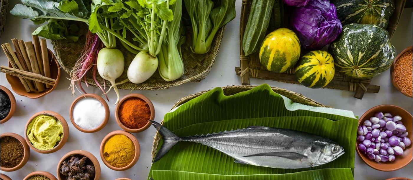 Ingredients for a fish cookery class in Sri Lanka
