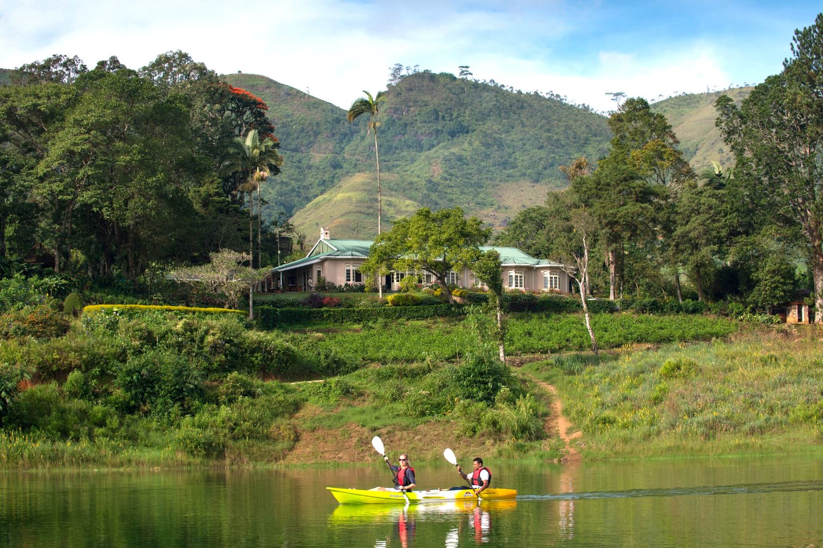 Kayaking on the grounds of Ceylon Tea Trails in Sri Lanka's tea country