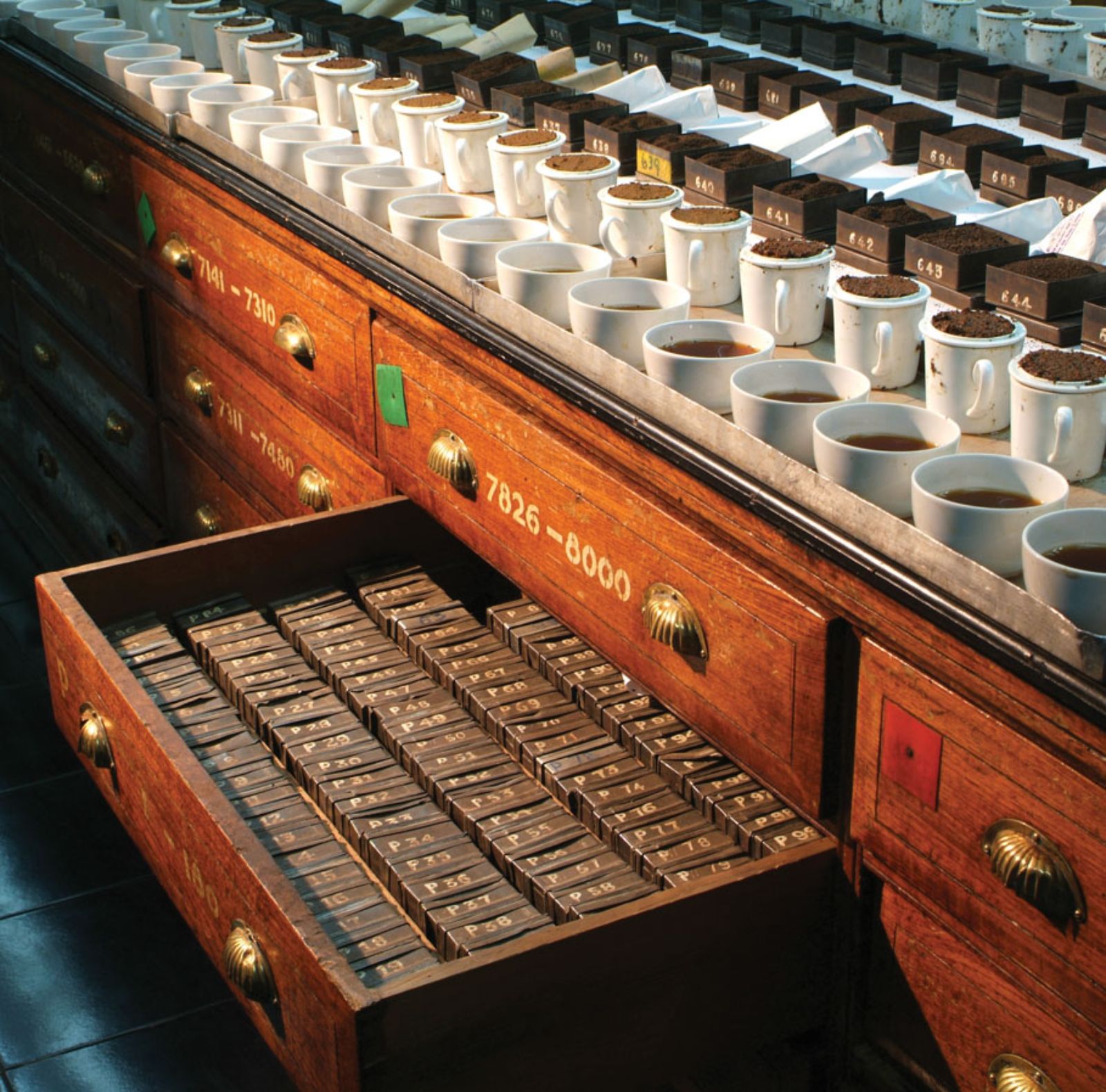 Tea tins at a tea factory in Sri Lanka's tea country