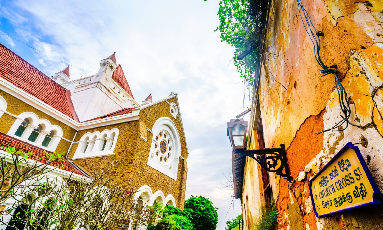 Streets and churches in Galle, Sri Lanka