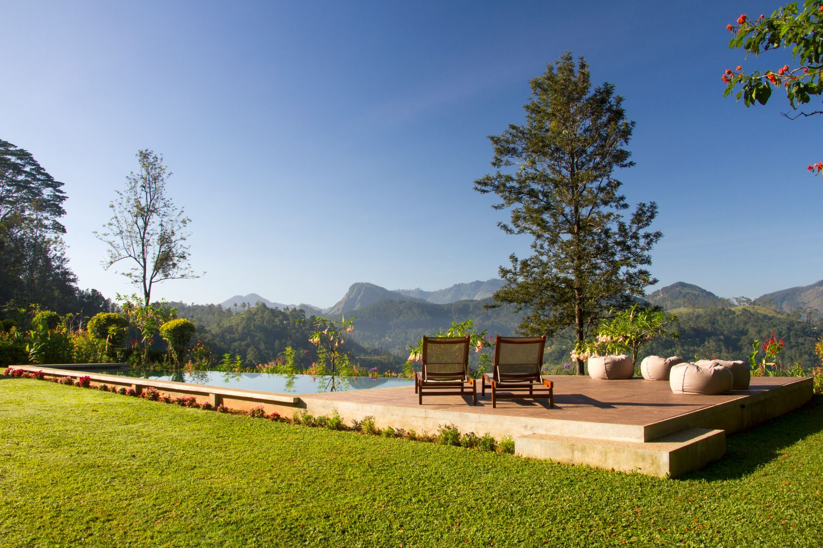 View of the pool and grounds at Nine Skies in Sri Lanka