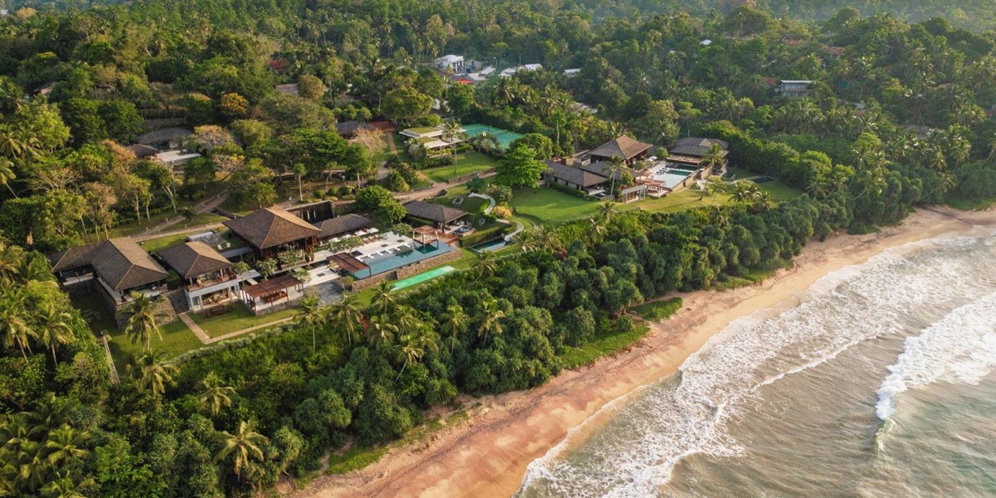 Aerial view of the beachfront at ANI Sri Lanka villa on Sri Lanka's south coast