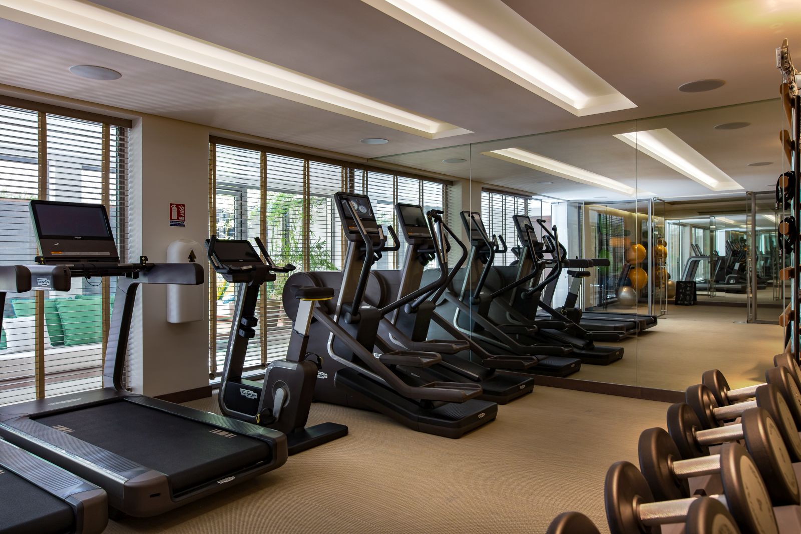 Fitness equipment in the gym at Le Barthelemy Hotel & Spa in St Barths