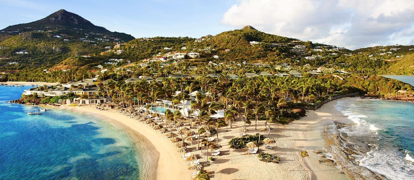 Aerial view of Rosewood Le Guanahani St Barths and peninsula