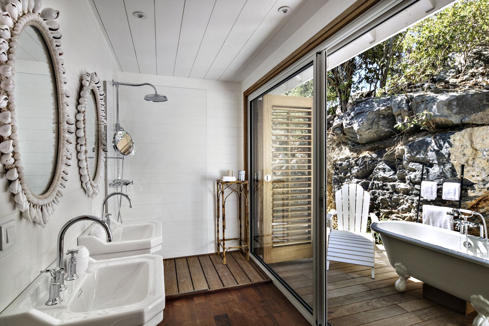 An outside bathroom terrace at  Villa Marie in St Barths