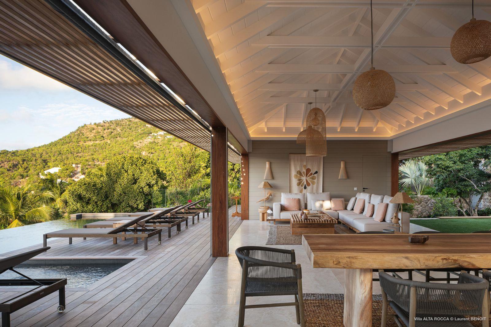 side view of dining table and view