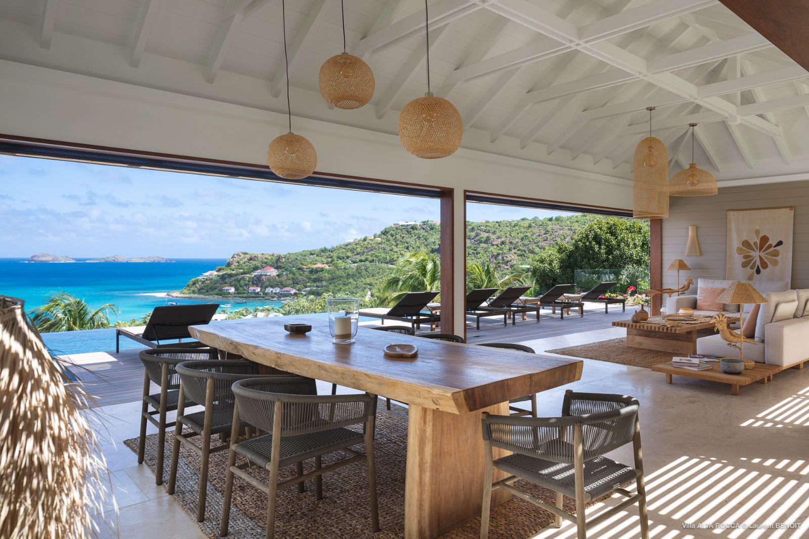 open plan dining table with sea view