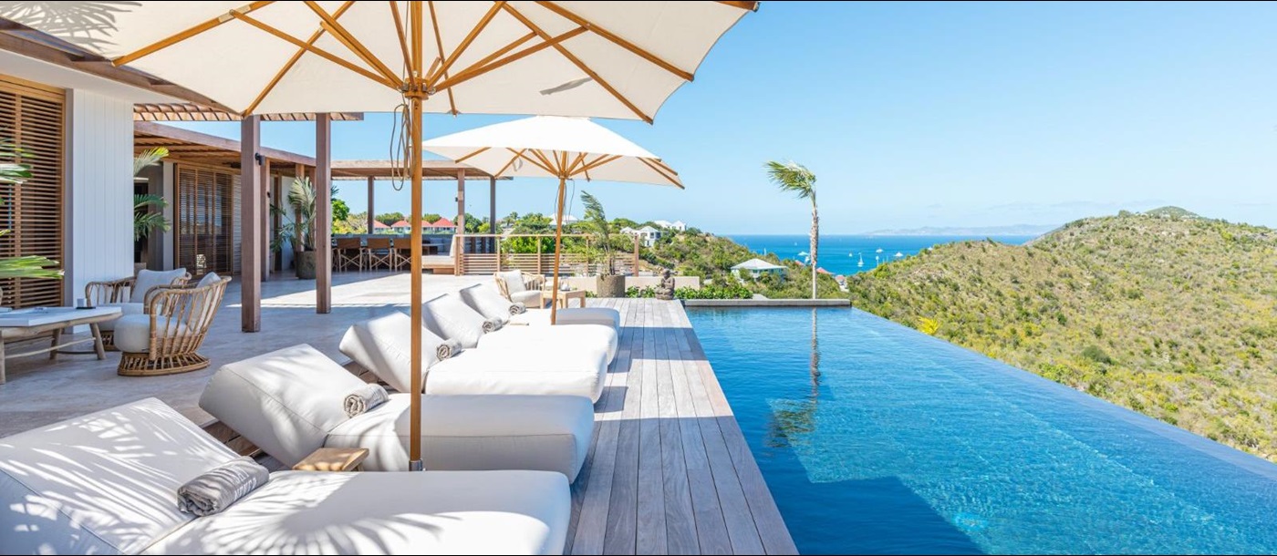 Side view of pool and sun terrace at Villa La Roche in St Barths