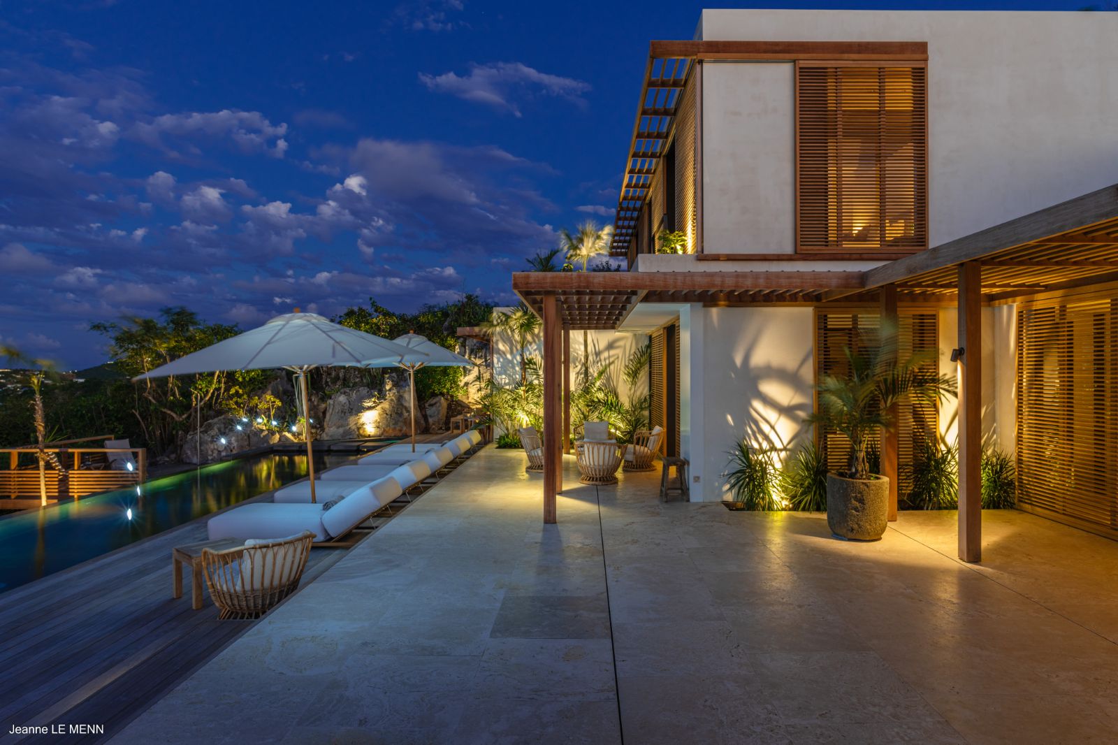 Floodlit terrace at Villa La Roche in St Barths