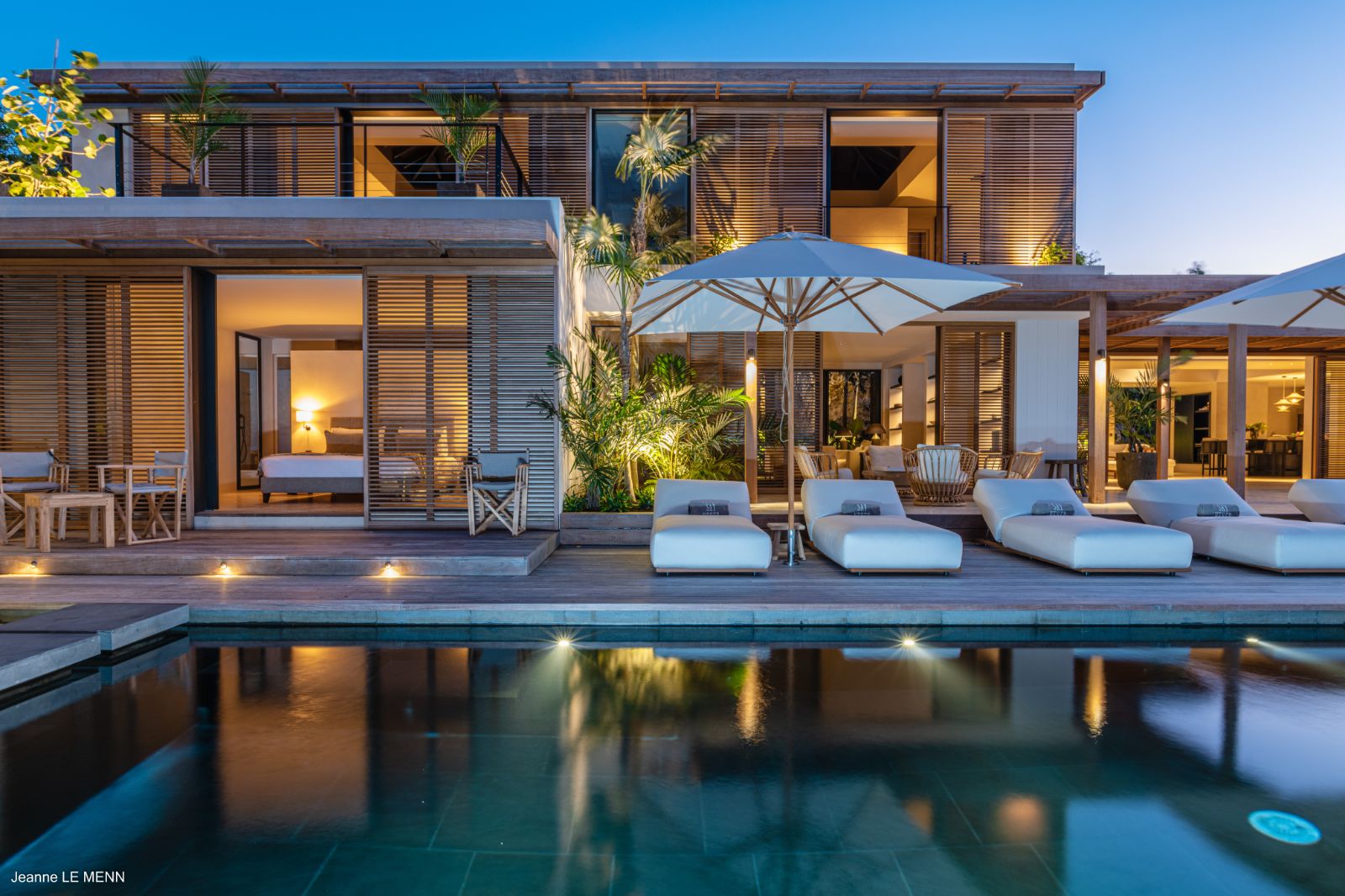 Pool terrace at night at Villa La Roche in St Barths