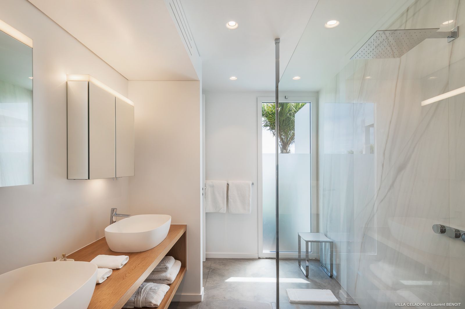 white bathroom with screen