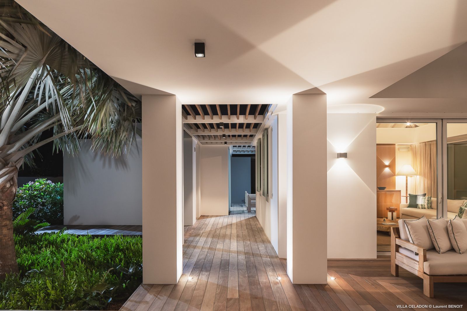 villa floodlit interior
