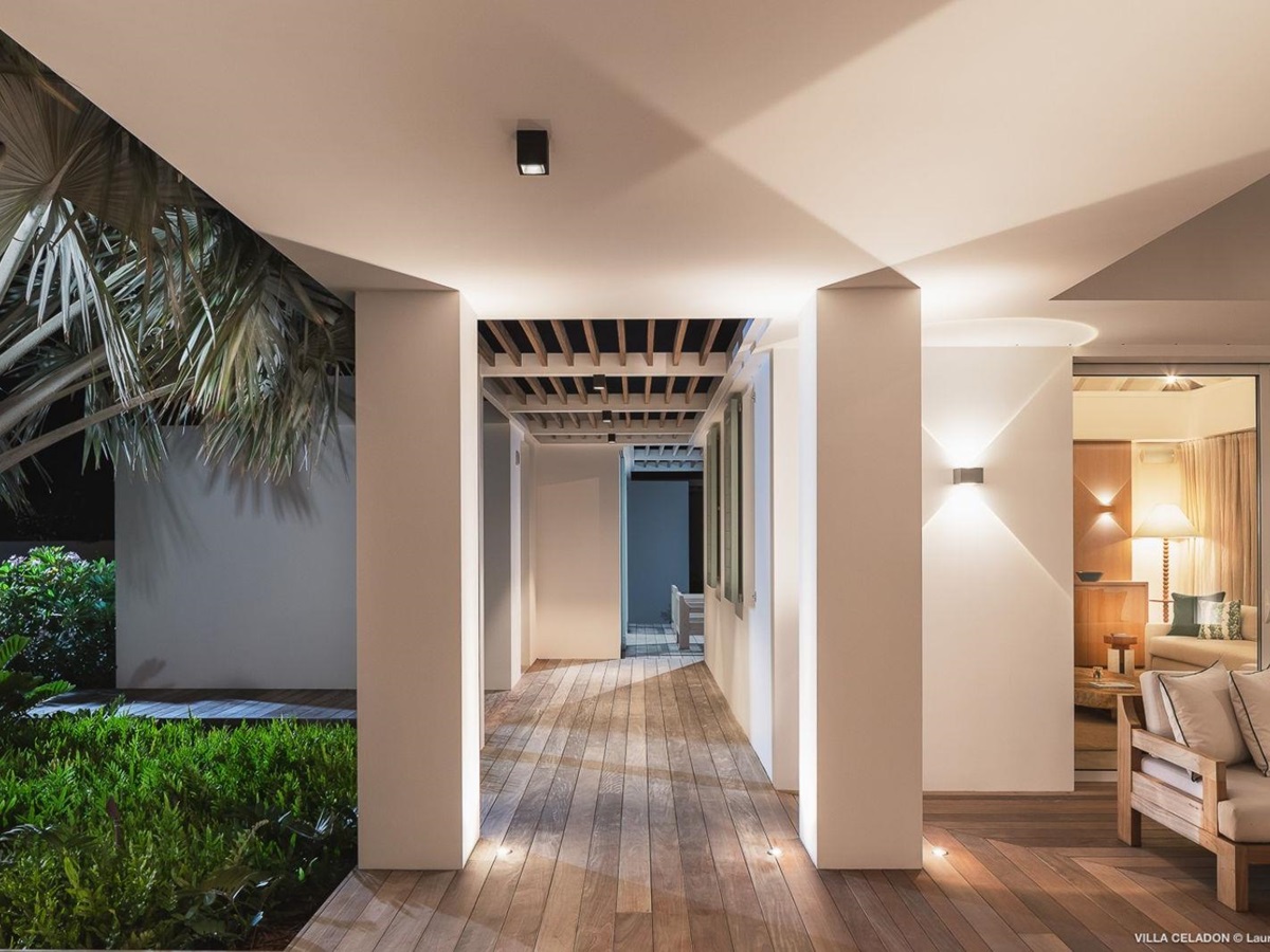villa floodlit interior