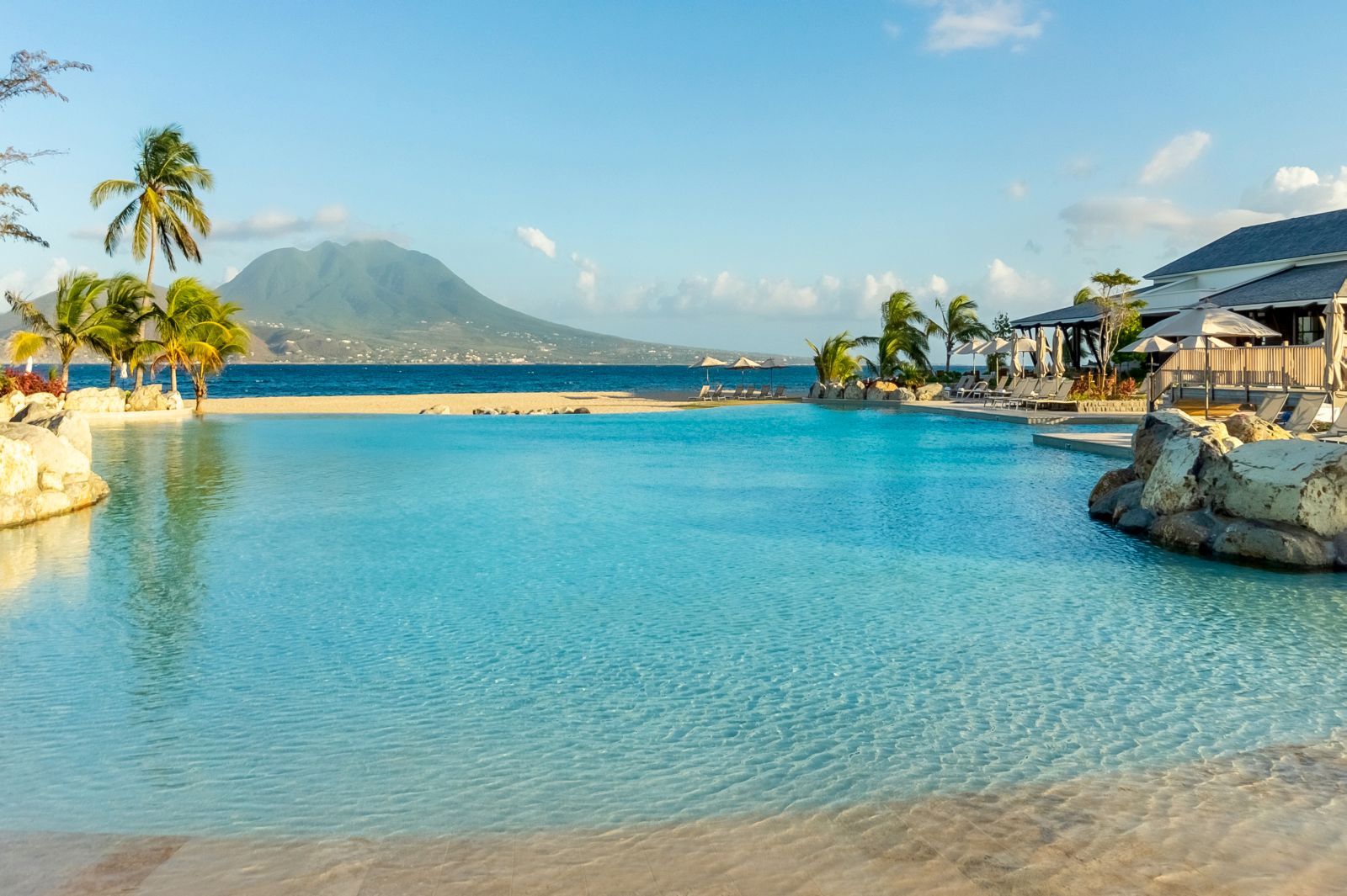 The exterior lagoon at the Park Hyatt St. Kitts Christophe Harbour Hotel