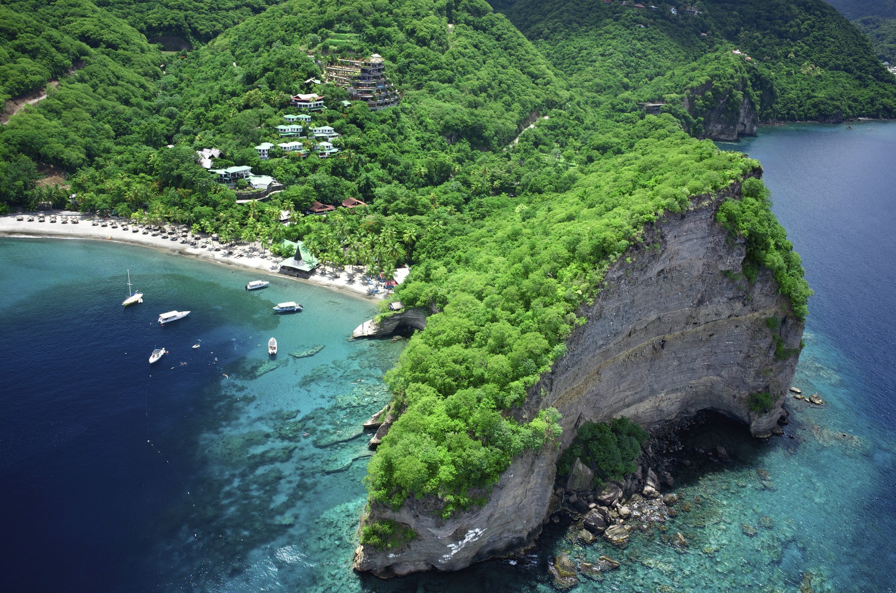 Aerial of the luxury resort Anse Chastanet, St Lucia