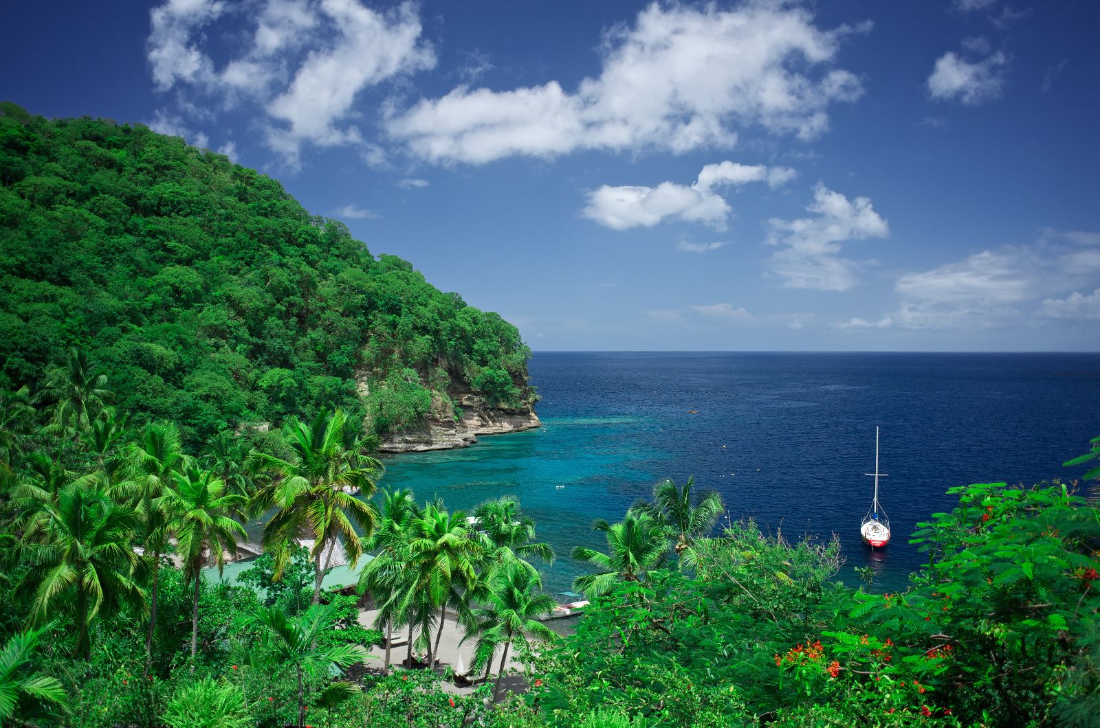 The bay and forested hills surrounding the Anse Chastanet in St Lucia