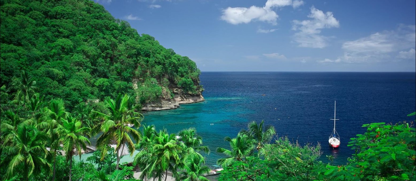 The bay and forested hills surrounding the Anse Chastanet in St Lucia