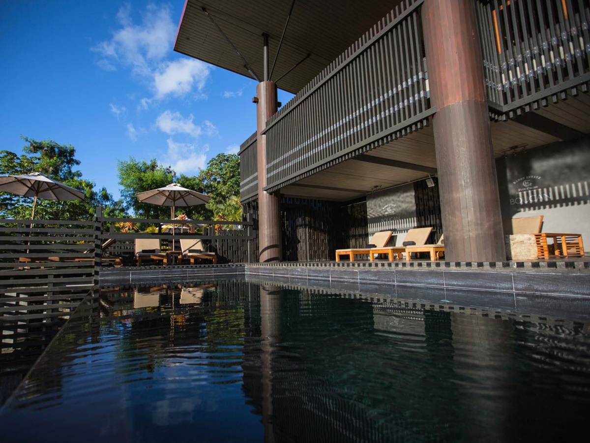 The pool and sunbeds at Boucan by Hotel Chocolat