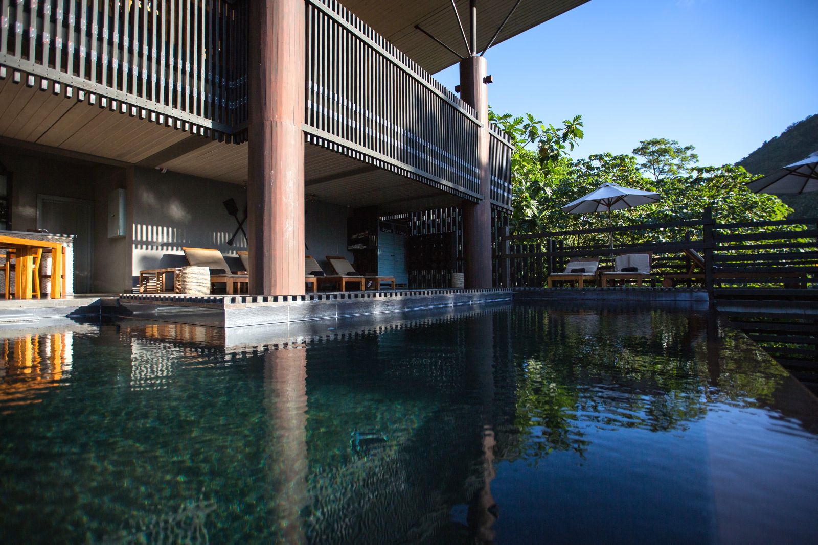 The pool and sunbeds at Boucan by Hotel Chocolat