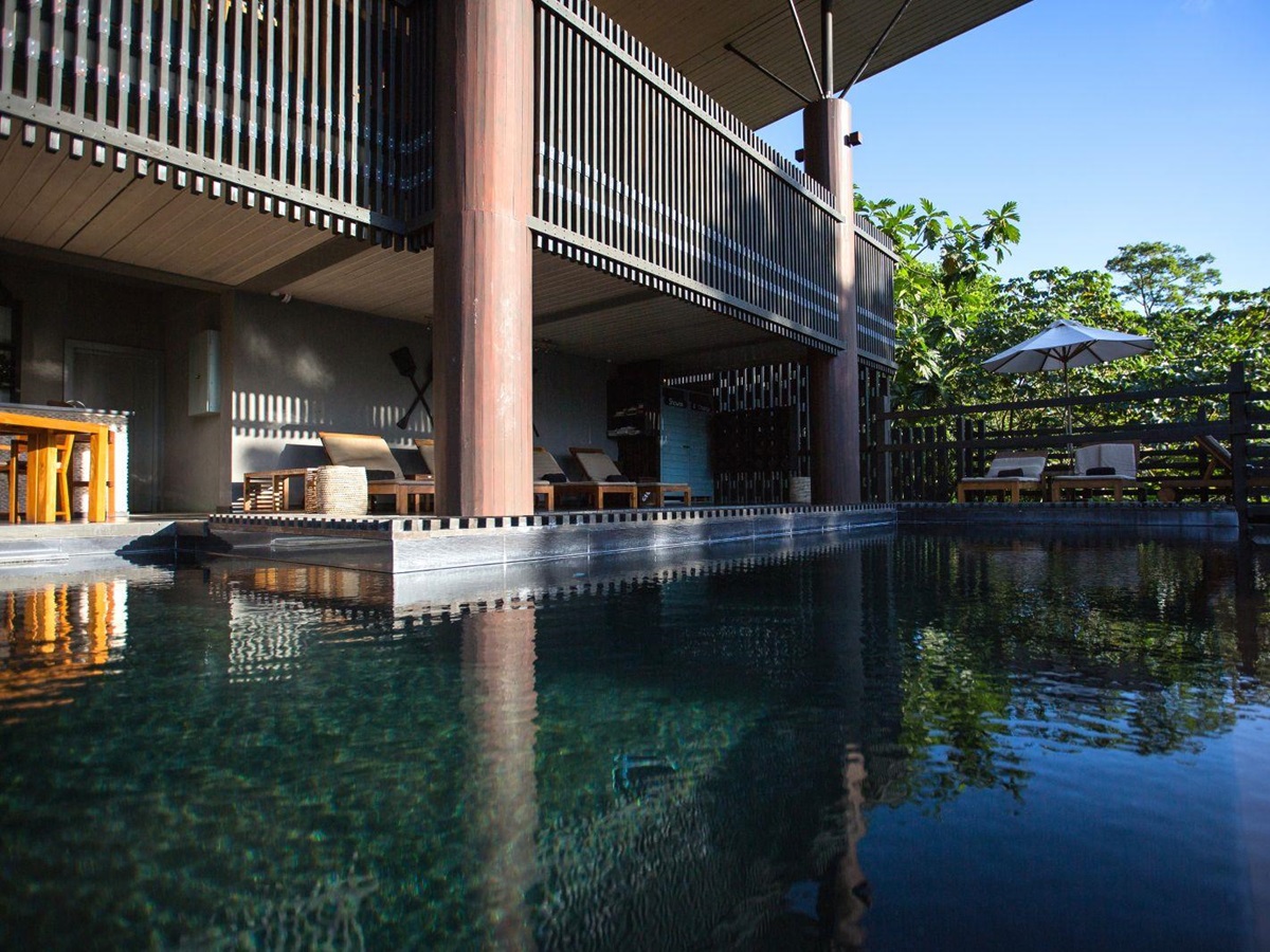 The pool and sunbeds at Boucan by Hotel Chocolat