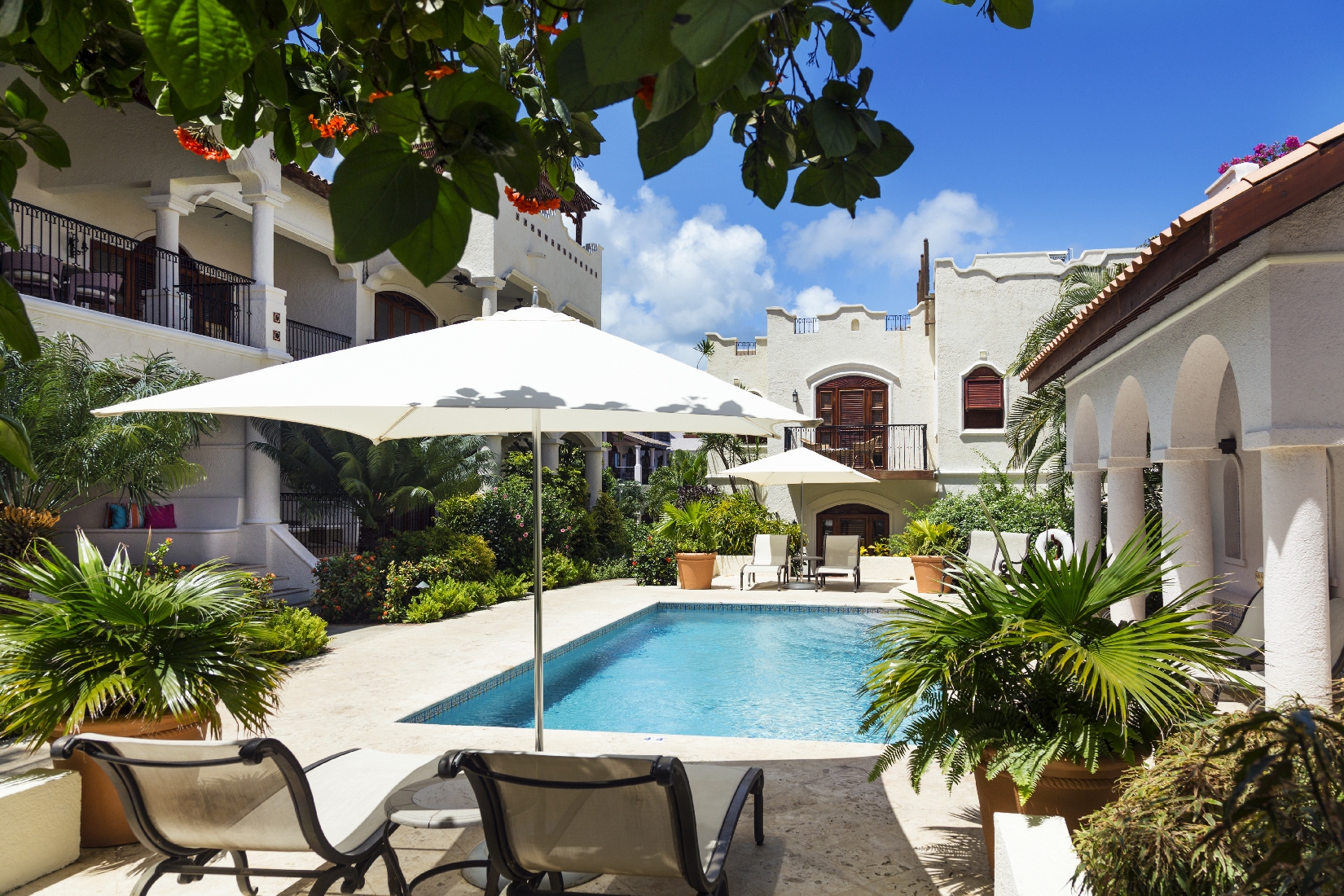 the courtyard swimming pool of Cap Maison, St. Lucia