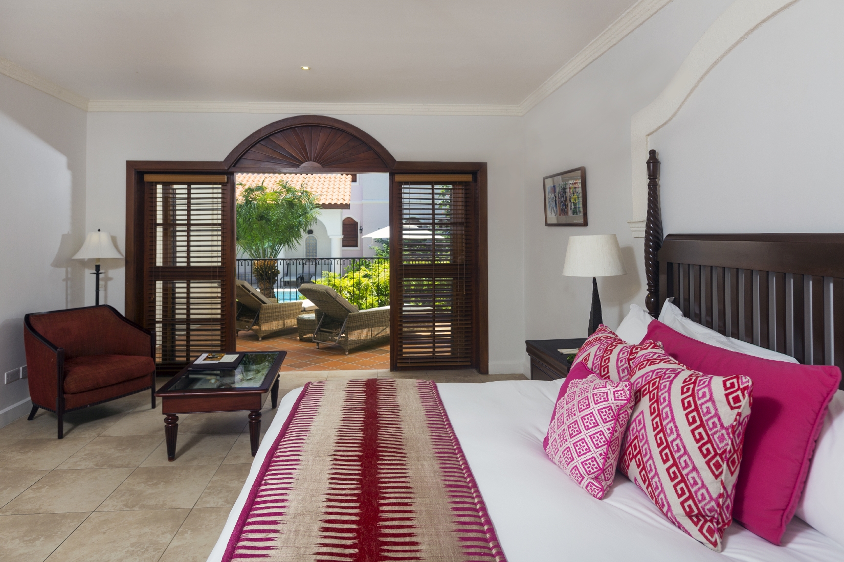 A double bedroom of a courtyard villa at Cap Maison, St. Lucia