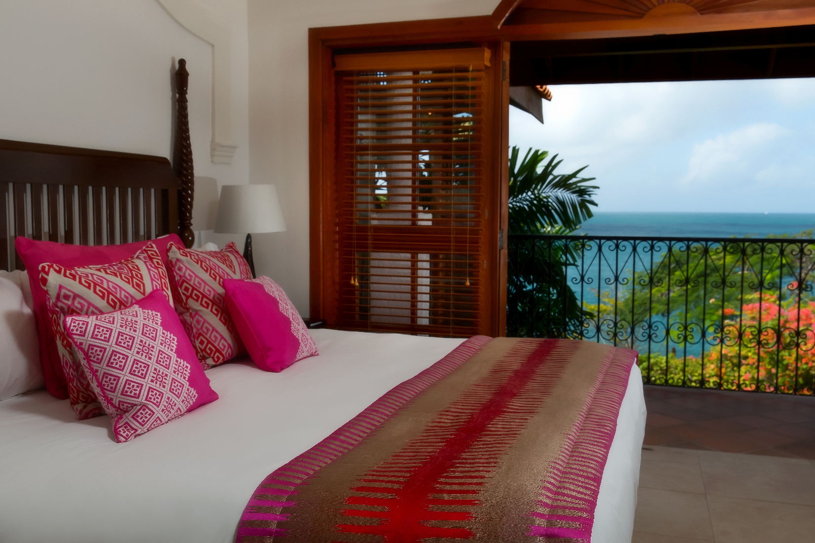 A double bedroom of an ocean view villa at Cap Maison, St. Lucia
