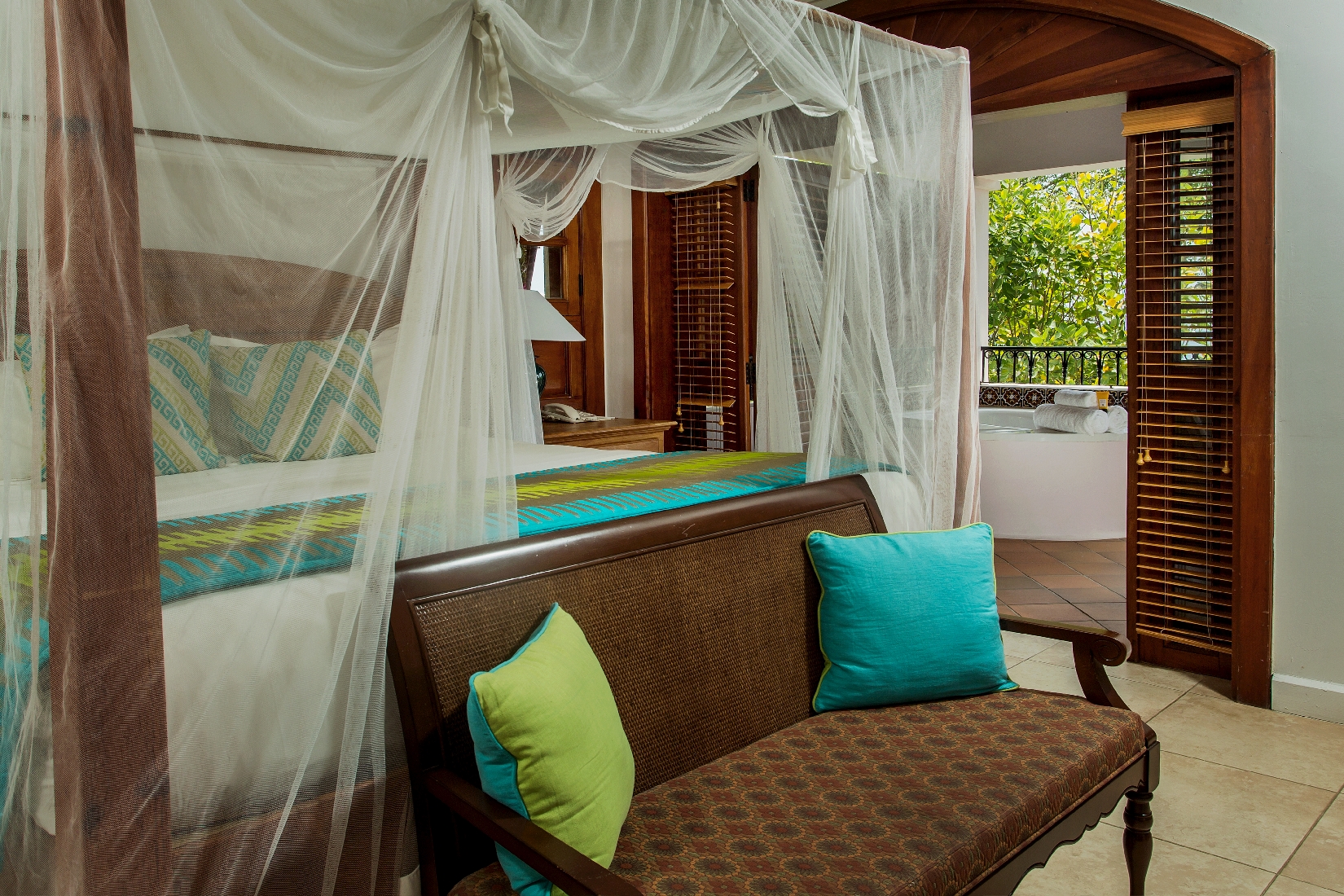 A double bedroom of an ocean view villa at Cap Maison, St. Lucia
