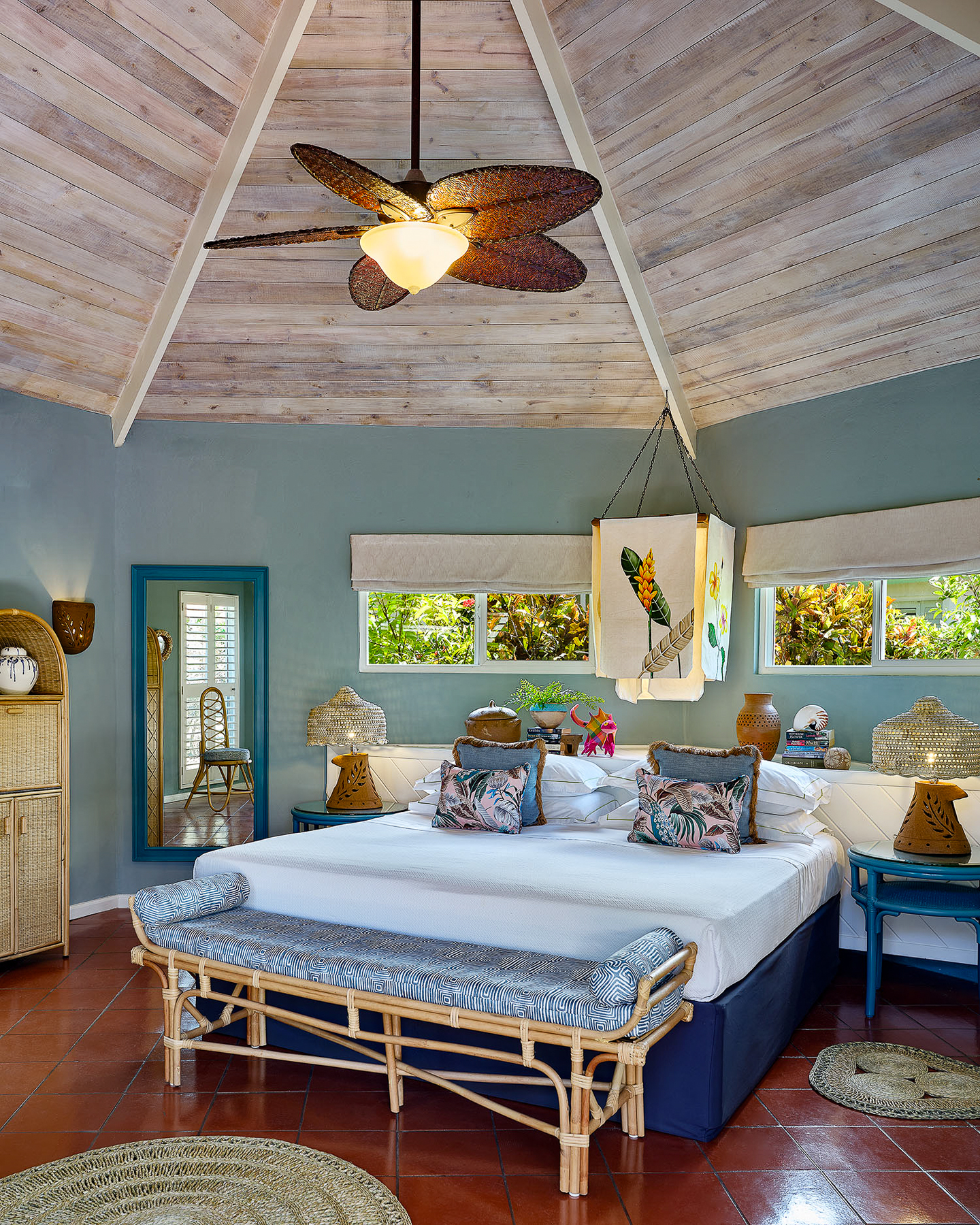 Blue guest bedroom at East Winds luxury Resort in St Lucia