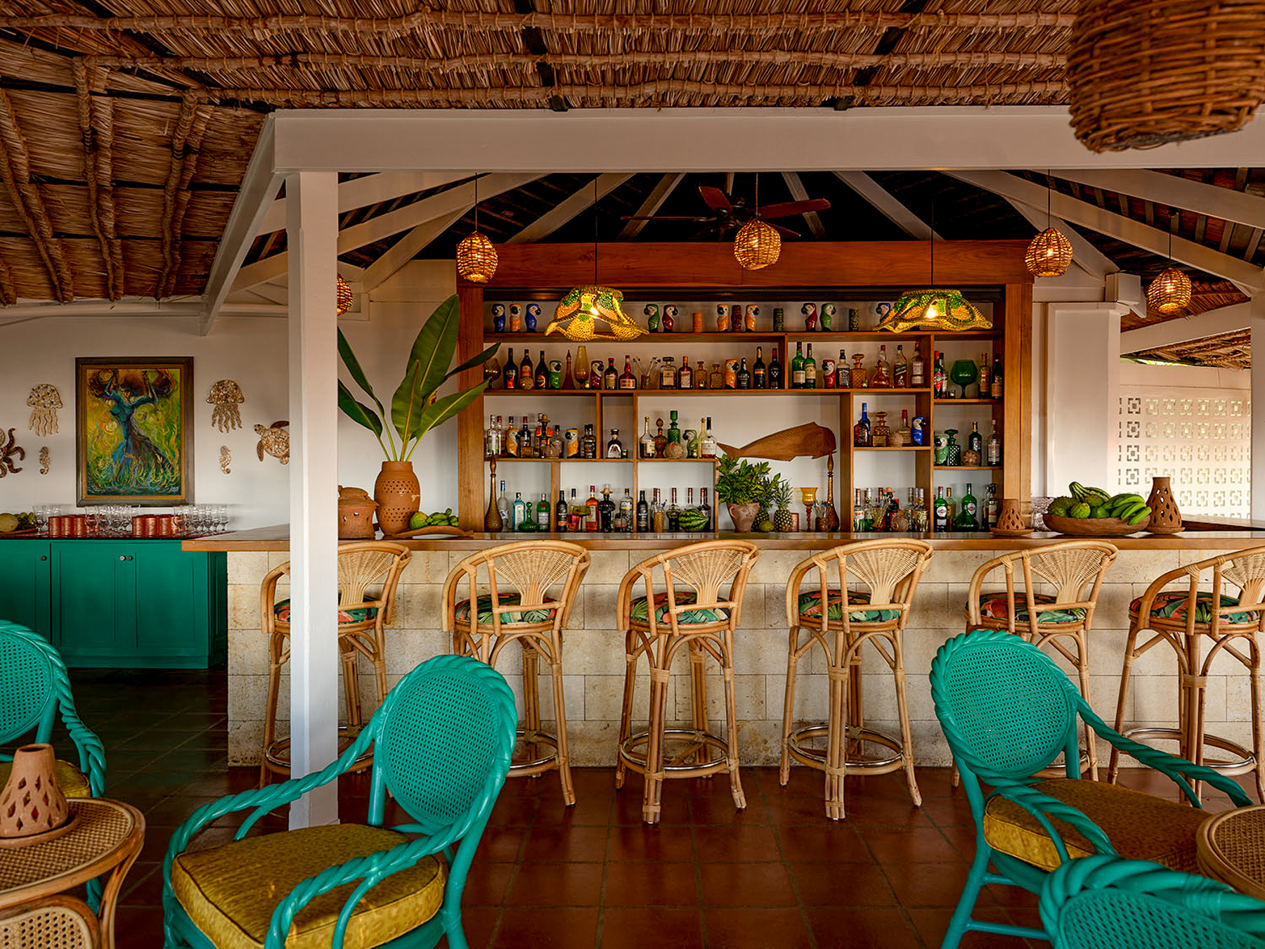 Indoor bar at East Winds luxury Resort in St Lucia