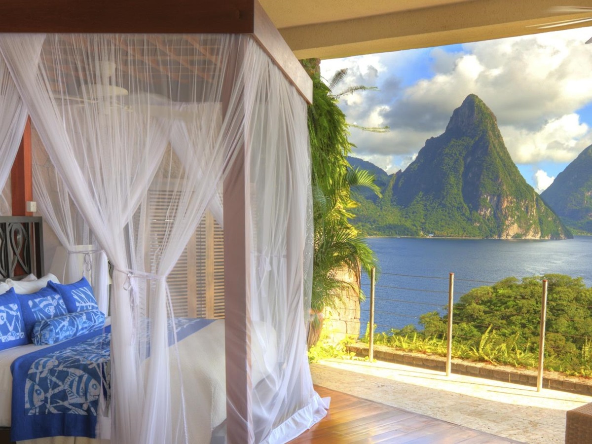 open double bedroom at Jade Mountain, St Lucia