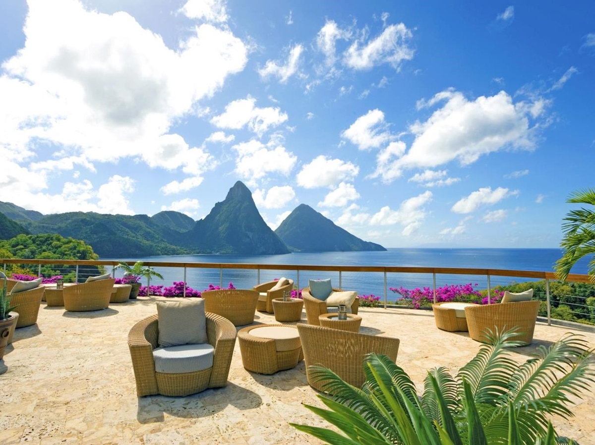 Terrace with Pitons views at Jade Mountain in Saint Lucia
