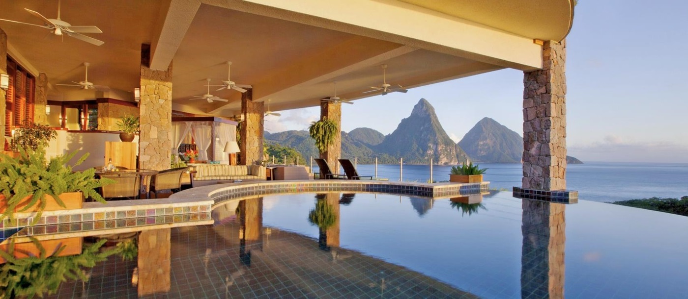 Private swimming pool with reflection at Jade Mountain, St Lucia