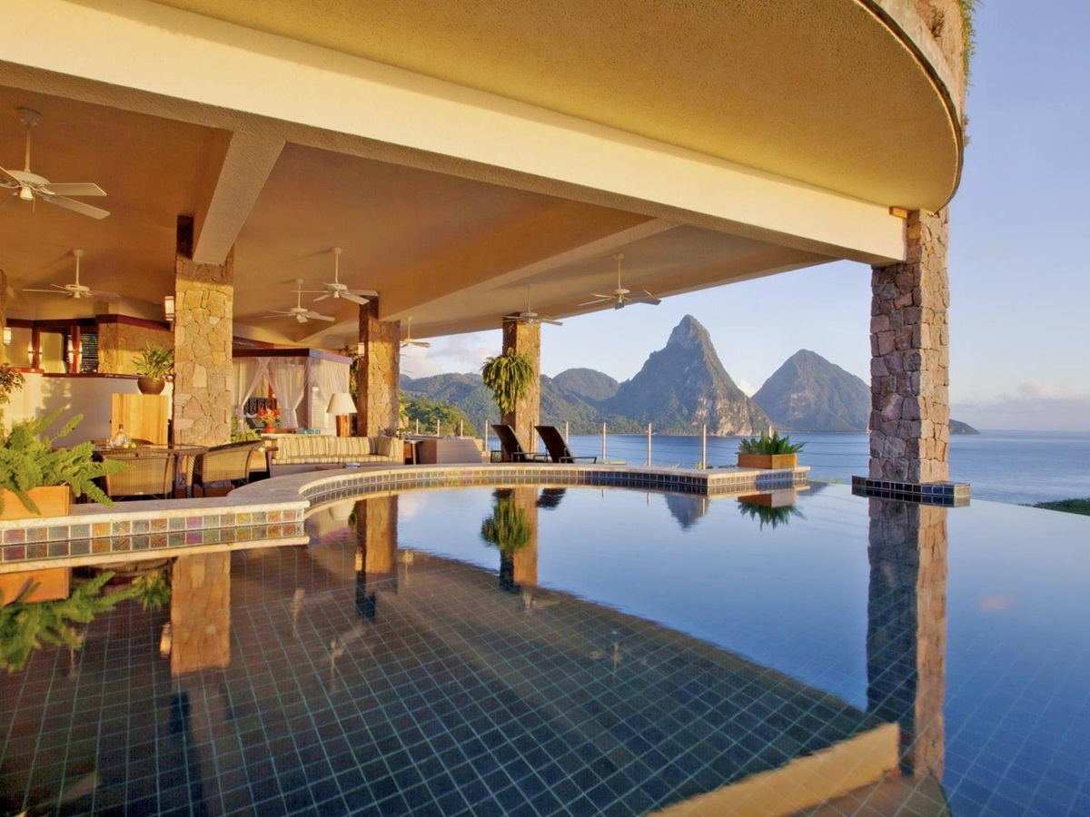 Private swimming pool with reflection at Jade Mountain, St Lucia