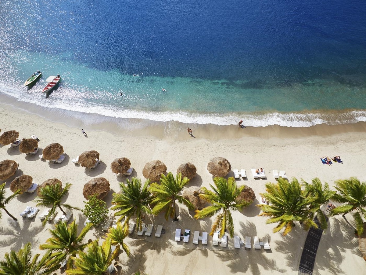Aerial of Sugar Beach, St Lucia