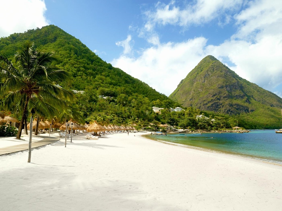 The beach of Sugar Beach, St Lucia