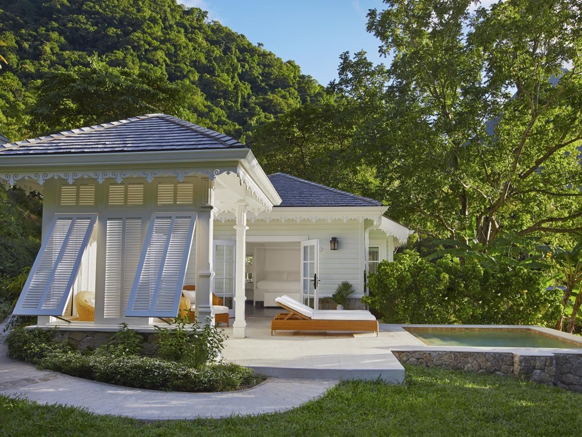 Exterior of a luxury cottage at The deck of a Superior Luxury Cottage at Sugar Beach, St Lucia