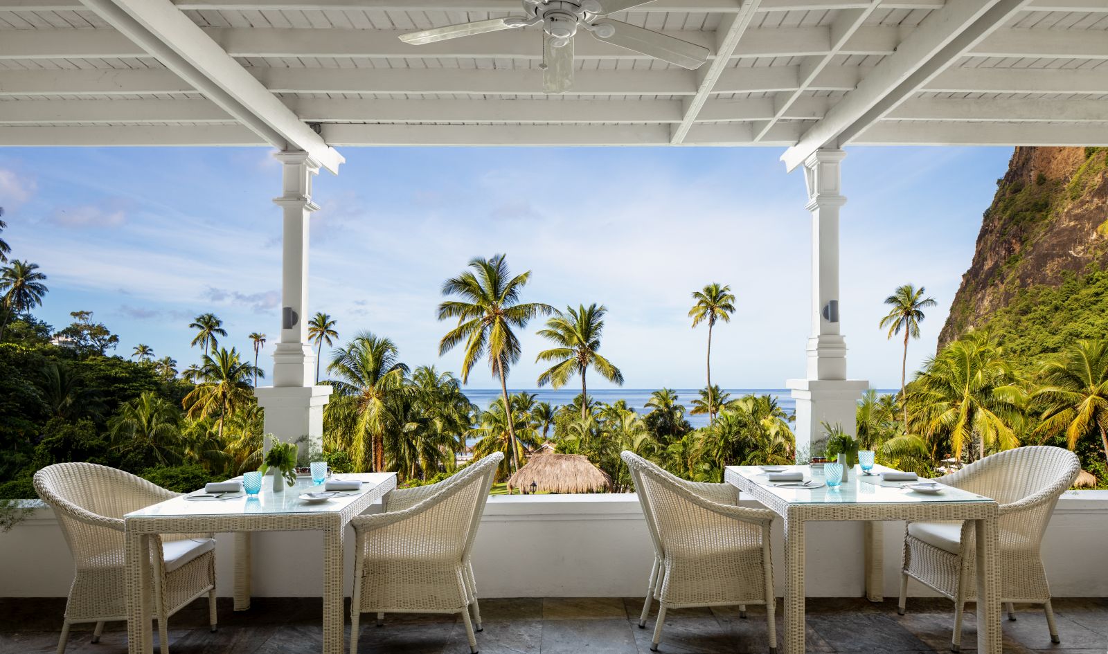 Terrace at the Sugar Beach resort in St Lucia
